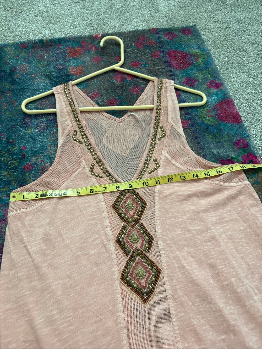 Peach/pink Free People ‘Focus on Center’ beaded v-neck tank top size MD - Picture 10 of 11